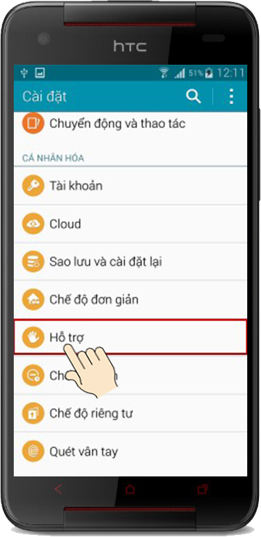 Chọn chế độ hỗ trợ 